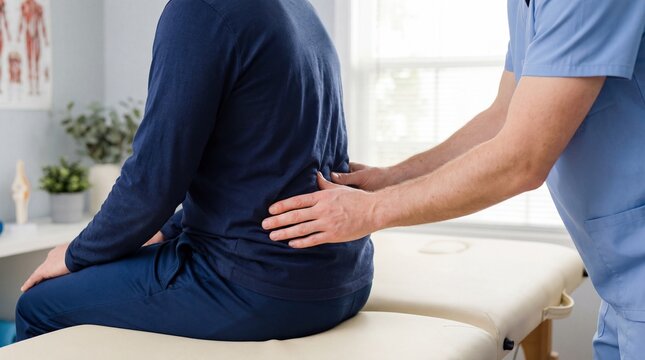 Chiropractor treating a patient's lower back pain with manual therapy
