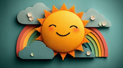 Obraz premium Cheerful Sun Rainbow and Clouds A Colorful Illustration.