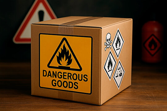 Dangerous goods box with safety sign for the concept of hazard and warning.