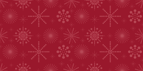Seamless Christmas pattern with red snowflakes on dark red background. Perfect for textile prints, holiday decor, wrapping paper and festive designs