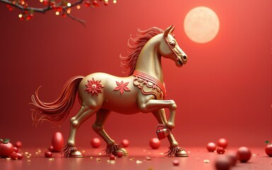 AI-generated image of the Chinese New Year 2026 of the horse. High quality