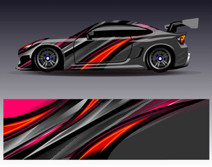 Car wrap design vector. Graphic abstract stripe racing background designs for vehicle, rally, race, adventure and car racing livery