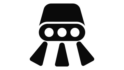 Minimalist black flat icon representing a data projector, overhead scanner, or security sensor emitting light beams