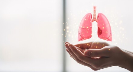 Protecting human lungs with caring hands medical healthcare support and vital organ health concept