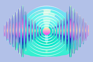 Obraz premium Abstract Geometric Design with Concentric Circles and Vertical Stripes on Lavender Background blue bright