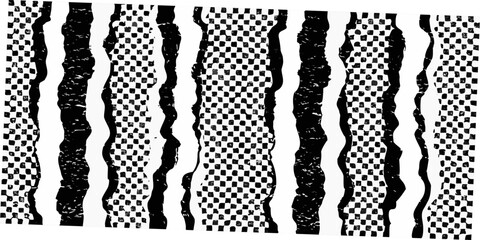 Abstract black and white vertical stripes with uneven textures fill the frame