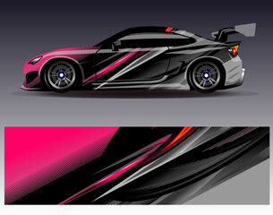 Car wrap design vector. Graphic abstract stripe racing background designs for vehicle, rally, race, adventure and car racing livery