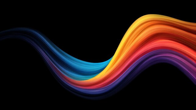 Colorful abstract curved lines with smooth rainbow gradient on a black background, featuring vibrant flow, soft transitions, and modern vector style that highlights motion and vivid color harmony