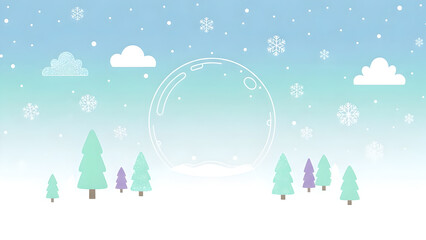 Empty Winter Snow Globe with Christmas Trees and Snowfall Background. Customizable Festive Template