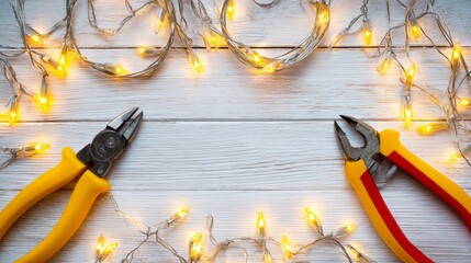Close-up of holiday lighting repair with hands fixing decorative lights safely, festive decoration and seasonal maintenance concept, repair work and home illumination setup for celebration