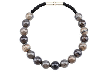 Obraz premium Circle of round grey stone beads necklace with silver magnetic clasp isolated on a transparent background