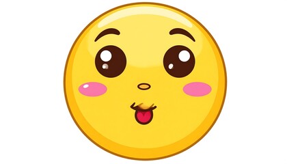 Fototapeta premium A cartoon yellow sphere emoji expressing playful affection, with large eyes, rosy cheeks, and its tongue sticking out