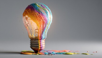 Colorful paint spills from a lightbulb