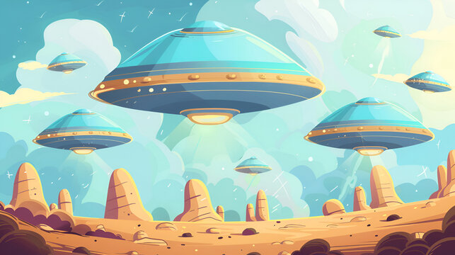 UFOs hover above a desert landscape on World UFO Day
