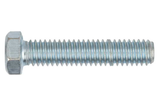 Silver steel hexagonal head bolt fastener for construction isolated on a transparent background