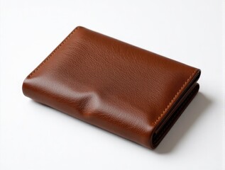 Brown leather wallet on white background