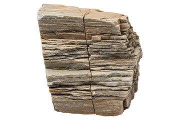 Rough sedimentary rock specimen with layered texture isolated on a transparent background