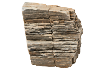 Rough sedimentary rock specimen with layered texture isolated on a transparent background