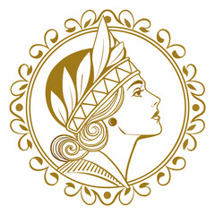 Golden art deco portrait of a woman with feathers