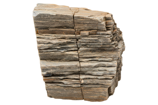 Rough sedimentary rock specimen with layered texture isolated on a transparent background