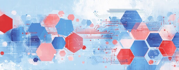 Abstract geometric network pattern with hexagons and circuit lines