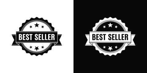 Best seller badge with ribbon and star emblem vector