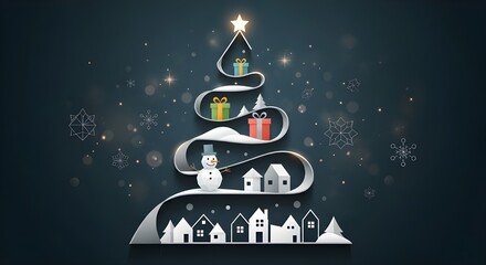 Modern Minimalist Geometric Christmas Tree Illustration for 2026 New Year