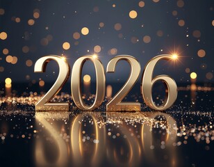 Złoty napis 2026 na ciemnym tle © Monika