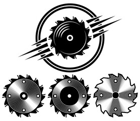 Circular Saw Blade Logo and Icon Set Precision Cutting Tools for Woodwork, Construction, and Industrial Design Projects.