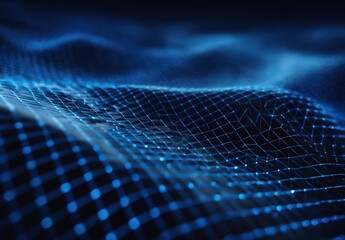 Rippling blue digital network mesh flowing across dark abstract background