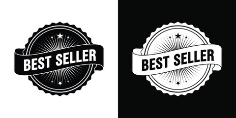 Best seller curved ribbon starburst badge vector