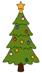 christmas tree hand drawn cartoon style drawing.