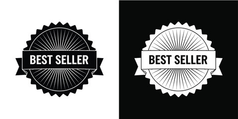 Best seller sunburst badge ribbon vector 
