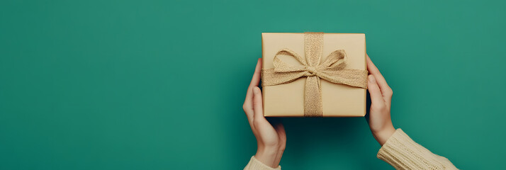 a person making a homemade gift - the personal and heartfelt nature of handmade presents wide banner - green background