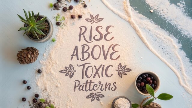 Flat lay of pale powder with inspirational quote and berries - Powered by Adobe