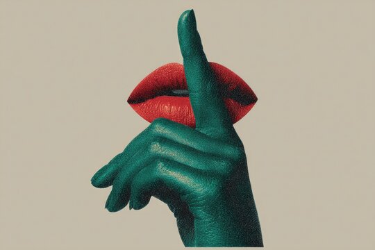 A hand with a finger to lips
