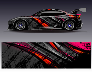 Car wrap design vector. Graphic abstract stripe racing background designs for vehicle, rally, race, adventure and car racing livery