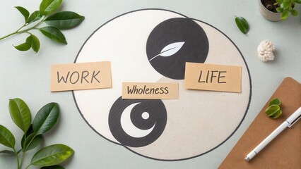 Flat presentation of Yin Yang symbol representing work and life