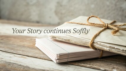 Folded Notes Tied with String on a Wooden Surface