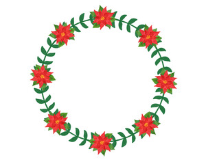 Naklejka premium Poinsettia Wreath Frame. Christmas winter red flower painted by watercolor. Frame for greeting card, poster, flyer and banner. 