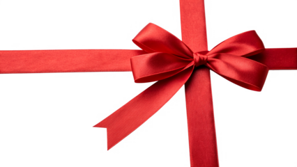 A bright red shiny bow tied perfect for birthdays, anniversaries, or festive celebrations isolated on transparent background