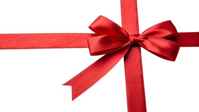 A bright red shiny bow tied perfect for birthdays, anniversaries, or festive celebrations isolated on transparent background