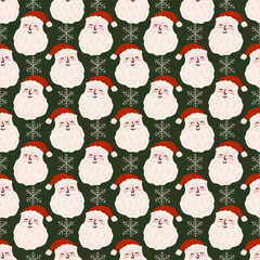 Christmas Santa Claus snowflake Green holidays Seamless Pattern textile fabric wrap scrapbooking