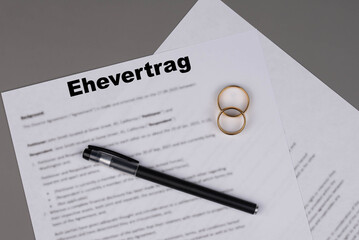 Ehevertrag in German and Dutch, or Marriage contract, Marital Settlement Separation Agreement paper document, ready for signature, symbolizing divorce, prenuptial contract, prenup, breakup for Germany