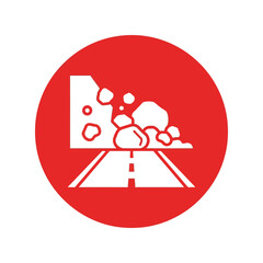 Fototapeta premium Landslide road blockage warning icon rockfall hazard vector Vector