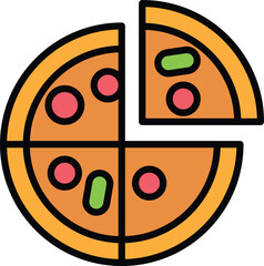 Delicious Italian pizza pie with a single slice removed, ready for sharing or a quick meal delivery concept icon. A perfect symbol for takeout food services and casual dining