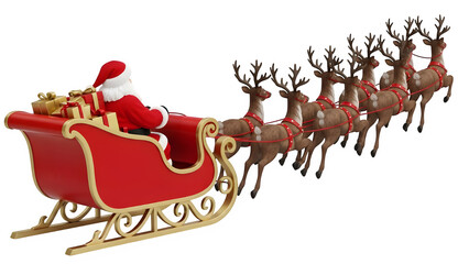 Santa claus sleigh with reindeer isolated on transparent background