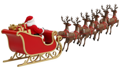 Santa claus sleigh with reindeer isolated on transparent background