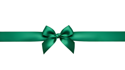 Emerald green ribbon bow isolated on transparent background
