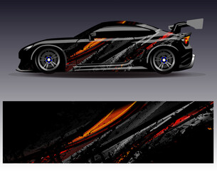 Car wrap design vector. Graphic abstract stripe racing background designs for vehicle, rally, race, adventure and car racing livery